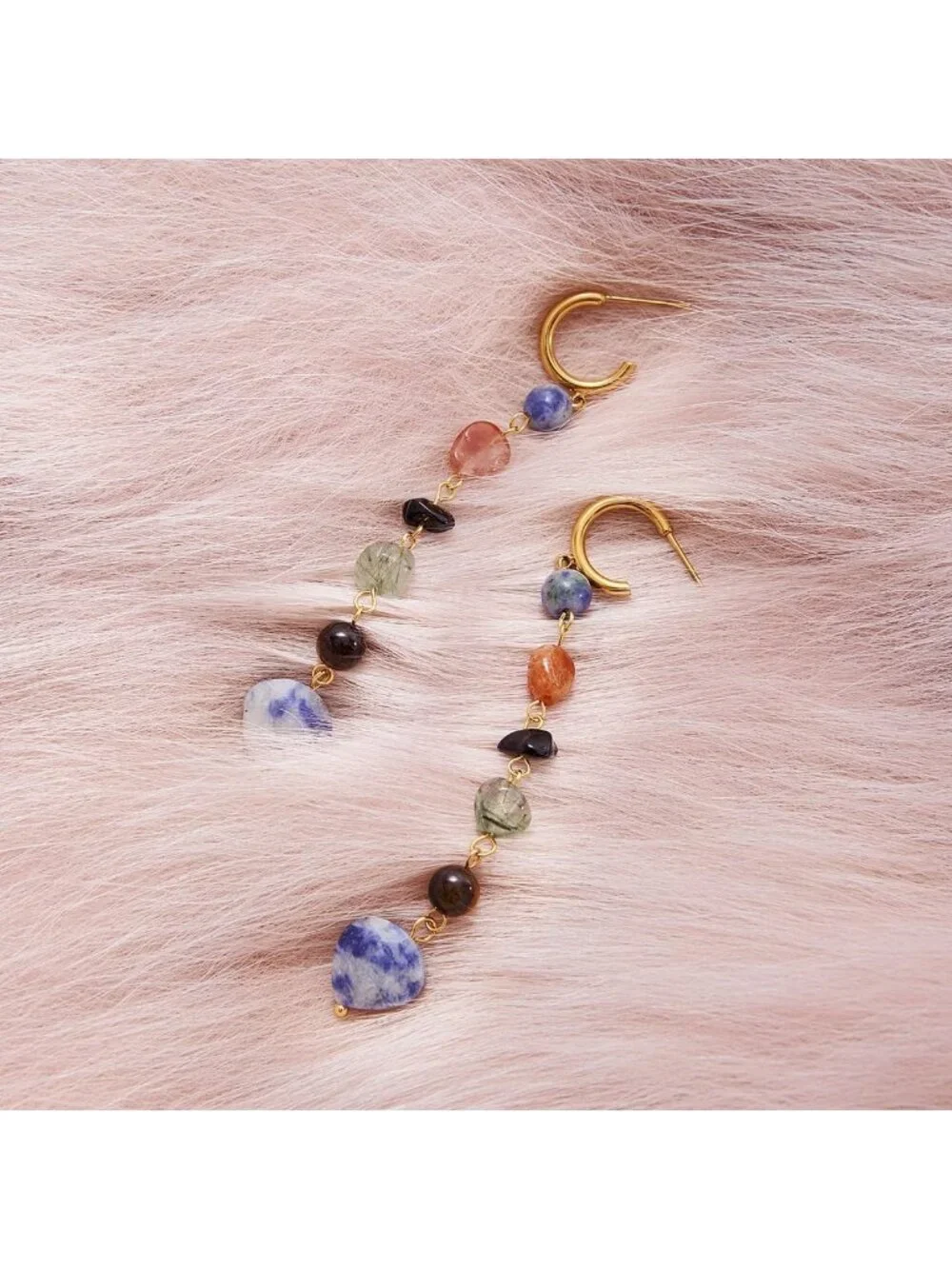 Bohemian Floral Gold Plated Turquoise Lapis Lazuli Drop Earrings, Retro Gift